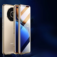 Handyhülle Hülle Luxus Aluminium Metall Rahmen Spiegel 360 Grad Ganzkörper Tasche P02 für Huawei Honor X9 5G Gold