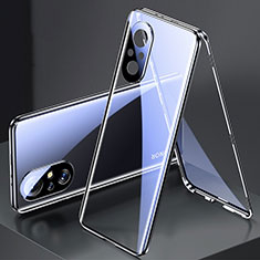 Handyhülle Hülle Luxus Aluminium Metall Rahmen Spiegel 360 Grad Ganzkörper Tasche P02 für Huawei Nova 9 SE Schwarz