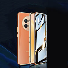 Handyhülle Hülle Luxus Aluminium Metall Rahmen Spiegel 360 Grad Ganzkörper Tasche P02 für Huawei Nova Y91 Gold