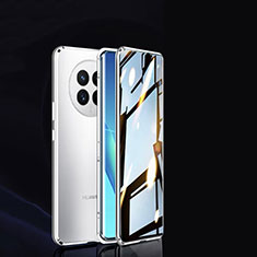 Handyhülle Hülle Luxus Aluminium Metall Rahmen Spiegel 360 Grad Ganzkörper Tasche P02 für Huawei Nova Y91 Silber