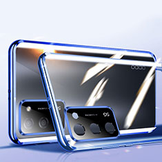 Handyhülle Hülle Luxus Aluminium Metall Rahmen Spiegel 360 Grad Ganzkörper Tasche P02 für Oppo A53s 5G Blau