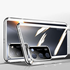 Handyhülle Hülle Luxus Aluminium Metall Rahmen Spiegel 360 Grad Ganzkörper Tasche P02 für Oppo A53s 5G Silber