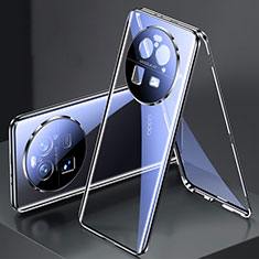 Handyhülle Hülle Luxus Aluminium Metall Rahmen Spiegel 360 Grad Ganzkörper Tasche P02 für Oppo Find X6 5G Schwarz