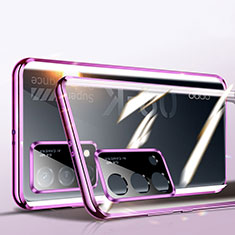 Handyhülle Hülle Luxus Aluminium Metall Rahmen Spiegel 360 Grad Ganzkörper Tasche P02 für Oppo K9 5G Violett