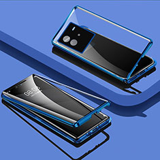 Handyhülle Hülle Luxus Aluminium Metall Rahmen Spiegel 360 Grad Ganzkörper Tasche P02 für Vivo iQOO Neo6 5G Blau