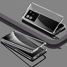 Handyhülle Hülle Luxus Aluminium Metall Rahmen Spiegel 360 Grad Ganzkörper Tasche P02 für Vivo iQOO Neo6 5G Silber