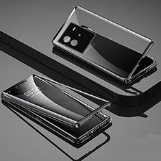 Handyhülle Hülle Luxus Aluminium Metall Rahmen Spiegel 360 Grad Ganzkörper Tasche P02 für Vivo iQOO Neo6 SE 5G Schwarz