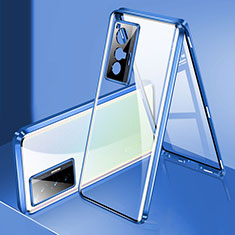 Handyhülle Hülle Luxus Aluminium Metall Rahmen Spiegel 360 Grad Ganzkörper Tasche P02 für Vivo X70 5G Blau