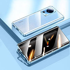 Handyhülle Hülle Luxus Aluminium Metall Rahmen Spiegel 360 Grad Ganzkörper Tasche P02 für Xiaomi Mi 13 Lite 5G Blau