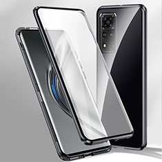 Handyhülle Hülle Luxus Aluminium Metall Rahmen Spiegel 360 Grad Ganzkörper Tasche P02 für Xiaomi Poco X4 NFC Schwarz