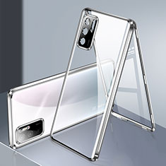 Handyhülle Hülle Luxus Aluminium Metall Rahmen Spiegel 360 Grad Ganzkörper Tasche P02 für Xiaomi Redmi Note 10 5G Silber