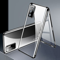 Handyhülle Hülle Luxus Aluminium Metall Rahmen Spiegel 360 Grad Ganzkörper Tasche P02 für Xiaomi Redmi Note 10T 5G Schwarz