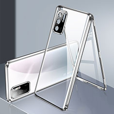 Handyhülle Hülle Luxus Aluminium Metall Rahmen Spiegel 360 Grad Ganzkörper Tasche P02 für Xiaomi Redmi Note 10T 5G Silber