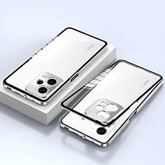 Handyhülle Hülle Luxus Aluminium Metall Rahmen Spiegel 360 Grad Ganzkörper Tasche P02 für Xiaomi Redmi Note 12 5G Silber