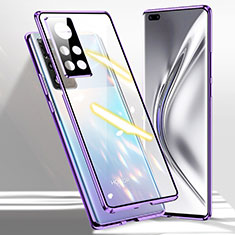 Handyhülle Hülle Luxus Aluminium Metall Rahmen Spiegel 360 Grad Ganzkörper Tasche P03 für Huawei Honor V40 5G Violett