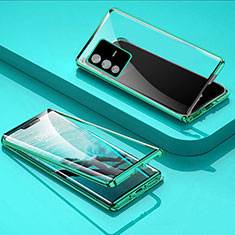 Handyhülle Hülle Luxus Aluminium Metall Rahmen Spiegel 360 Grad Ganzkörper Tasche P03 für Vivo V23 Pro 5G Grün