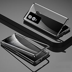 Handyhülle Hülle Luxus Aluminium Metall Rahmen Spiegel 360 Grad Ganzkörper Tasche P03 für Vivo Y76s 5G Schwarz
