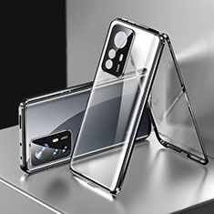 Handyhülle Hülle Luxus Aluminium Metall Rahmen Spiegel 360 Grad Ganzkörper Tasche P03 für Xiaomi Mi 12T 5G Schwarz