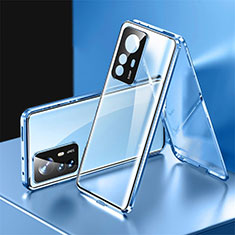 Handyhülle Hülle Luxus Aluminium Metall Rahmen Spiegel 360 Grad Ganzkörper Tasche P03 für Xiaomi Mi 12T Pro 5G Blau