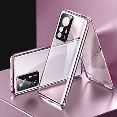 Handyhülle Hülle Luxus Aluminium Metall Rahmen Spiegel 360 Grad Ganzkörper Tasche P03 für Xiaomi Mi 12T Pro 5G Violett