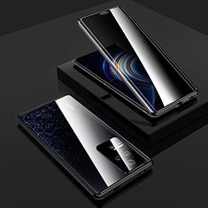 Handyhülle Hülle Luxus Aluminium Metall Rahmen Spiegel 360 Grad Ganzkörper Tasche P03 für Xiaomi Poco F4 5G Schwarz