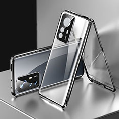 Handyhülle Hülle Luxus Aluminium Metall Rahmen Spiegel 360 Grad Ganzkörper Tasche P03 für Xiaomi Redmi K50 Ultra 5G Schwarz