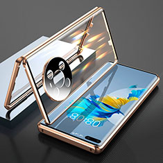 Handyhülle Hülle Luxus Aluminium Metall Rahmen Spiegel 360 Grad Ganzkörper Tasche T01 für Huawei Mate 40 Pro Gold