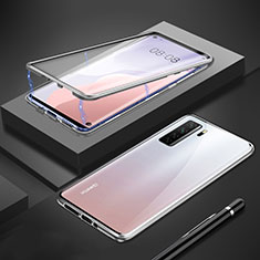 Handyhülle Hülle Luxus Aluminium Metall Rahmen Spiegel 360 Grad Ganzkörper Tasche T01 für Huawei Nova 7 SE 5G Silber