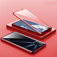 Handyhülle Hülle Luxus Aluminium Metall Rahmen Spiegel 360 Grad Ganzkörper Tasche T01 für Oppo A52 Rot