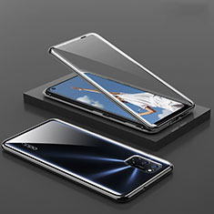 Handyhülle Hülle Luxus Aluminium Metall Rahmen Spiegel 360 Grad Ganzkörper Tasche T01 für Oppo A52 Schwarz