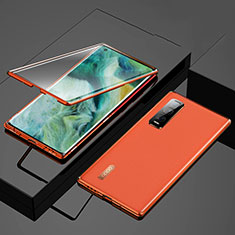 Handyhülle Hülle Luxus Aluminium Metall Rahmen Spiegel 360 Grad Ganzkörper Tasche T01 für Oppo Find X2 Pro Orange