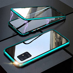 Handyhülle Hülle Luxus Aluminium Metall Rahmen Spiegel 360 Grad Ganzkörper Tasche T01 für Samsung Galaxy A51 5G Cyan