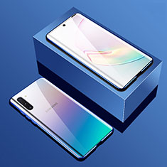 Handyhülle Hülle Luxus Aluminium Metall Rahmen Spiegel 360 Grad Ganzkörper Tasche T01 für Samsung Galaxy Note 10 Plus Blau
