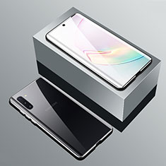 Handyhülle Hülle Luxus Aluminium Metall Rahmen Spiegel 360 Grad Ganzkörper Tasche T01 für Samsung Galaxy Note 10 Silber