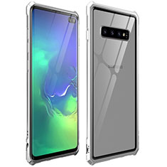 Handyhülle Hülle Luxus Aluminium Metall Rahmen Spiegel 360 Grad Ganzkörper Tasche T01 für Samsung Galaxy S10 Plus Silber