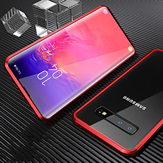 Handyhülle Hülle Luxus Aluminium Metall Rahmen Spiegel 360 Grad Ganzkörper Tasche T01 für Samsung Galaxy S10 Rot