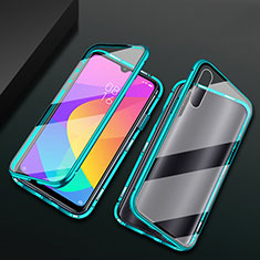 Handyhülle Hülle Luxus Aluminium Metall Rahmen Spiegel 360 Grad Ganzkörper Tasche T01 für Xiaomi Mi A3 Cyan