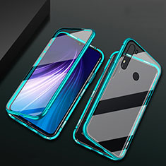 Handyhülle Hülle Luxus Aluminium Metall Rahmen Spiegel 360 Grad Ganzkörper Tasche T01 für Xiaomi Redmi Note 8 (2021) Cyan