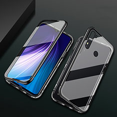 Handyhülle Hülle Luxus Aluminium Metall Rahmen Spiegel 360 Grad Ganzkörper Tasche T01 für Xiaomi Redmi Note 8 (2021) Schwarz