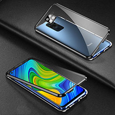 Handyhülle Hülle Luxus Aluminium Metall Rahmen Spiegel 360 Grad Ganzkörper Tasche T01 für Xiaomi Redmi Note 9 Schwarz