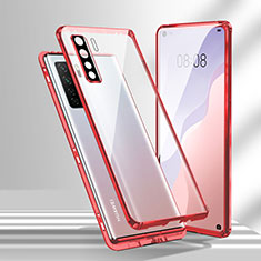 Handyhülle Hülle Luxus Aluminium Metall Rahmen Spiegel 360 Grad Ganzkörper Tasche T02 für Huawei Nova 7 SE 5G Rot