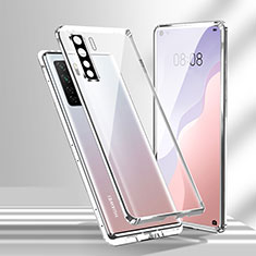 Handyhülle Hülle Luxus Aluminium Metall Rahmen Spiegel 360 Grad Ganzkörper Tasche T02 für Huawei Nova 7 SE 5G Silber