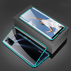 Handyhülle Hülle Luxus Aluminium Metall Rahmen Spiegel 360 Grad Ganzkörper Tasche T02 für Oppo A52 Grün