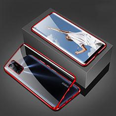 Handyhülle Hülle Luxus Aluminium Metall Rahmen Spiegel 360 Grad Ganzkörper Tasche T02 für Oppo A52 Rot