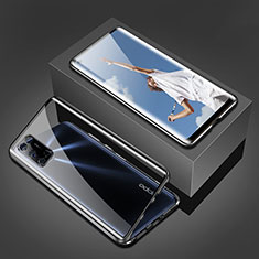 Handyhülle Hülle Luxus Aluminium Metall Rahmen Spiegel 360 Grad Ganzkörper Tasche T02 für Oppo A92 Schwarz