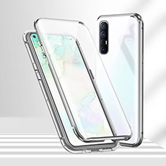 Handyhülle Hülle Luxus Aluminium Metall Rahmen Spiegel 360 Grad Ganzkörper Tasche T02 für Oppo Reno3 Pro Silber