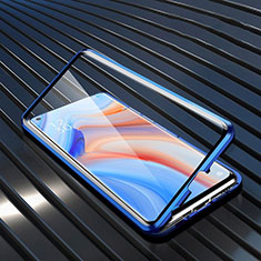 Handyhülle Hülle Luxus Aluminium Metall Rahmen Spiegel 360 Grad Ganzkörper Tasche T02 für Oppo Reno4 5G Blau