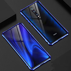 Handyhülle Hülle Luxus Aluminium Metall Rahmen Spiegel 360 Grad Ganzkörper Tasche T02 für Xiaomi Mi 9T Blau