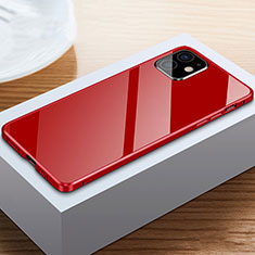 Handyhülle Hülle Luxus Aluminium Metall Rahmen Spiegel 360 Grad Ganzkörper Tasche T03 für Apple iPhone 12 Rot