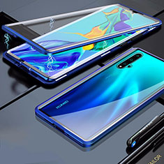 Handyhülle Hülle Luxus Aluminium Metall Rahmen Spiegel 360 Grad Ganzkörper Tasche T03 für Huawei Nova 5 Pro Blau